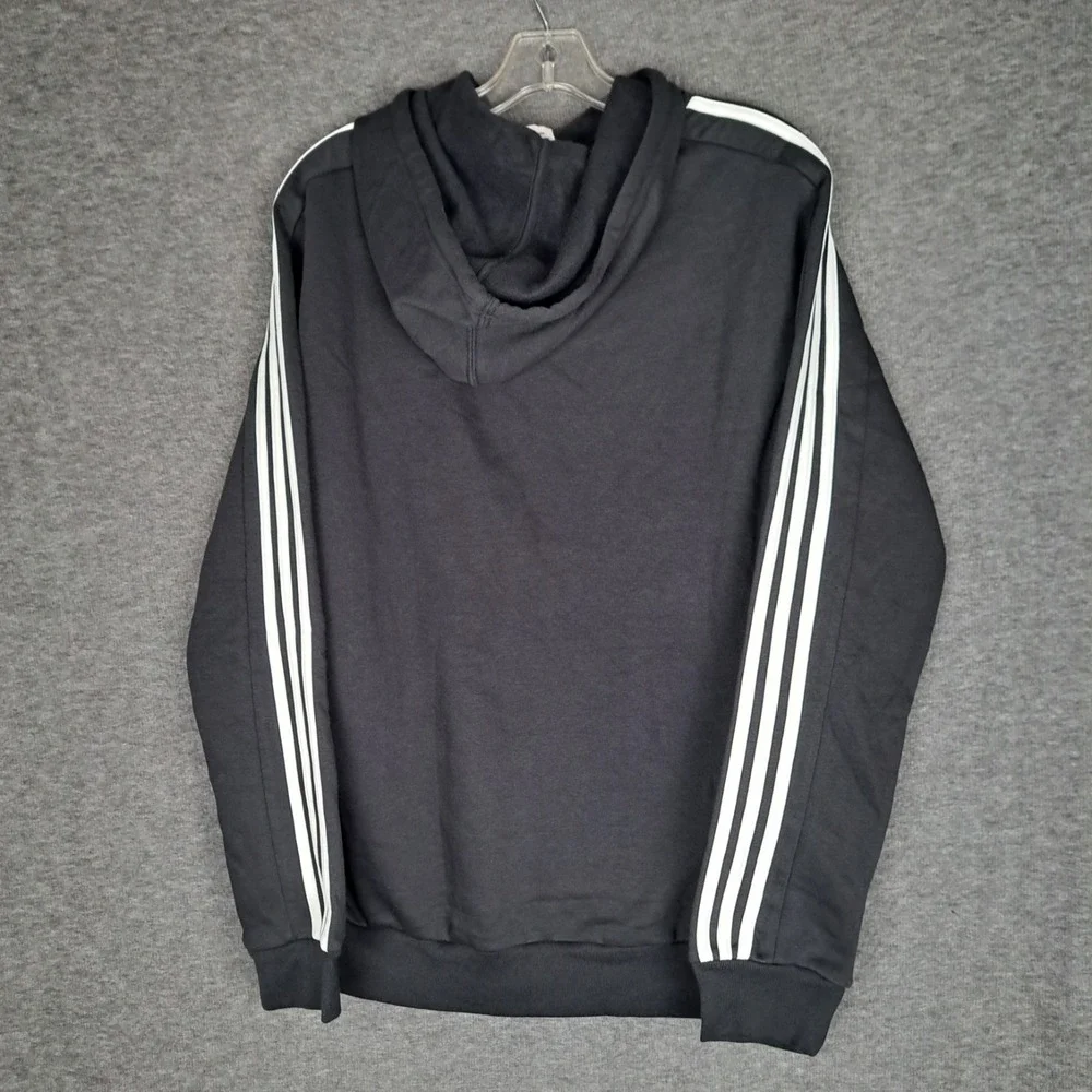 Adidas Hoodie Mens Medium Black 3-Stripes Fleece Pullover Sweatshirt Logo IB4028